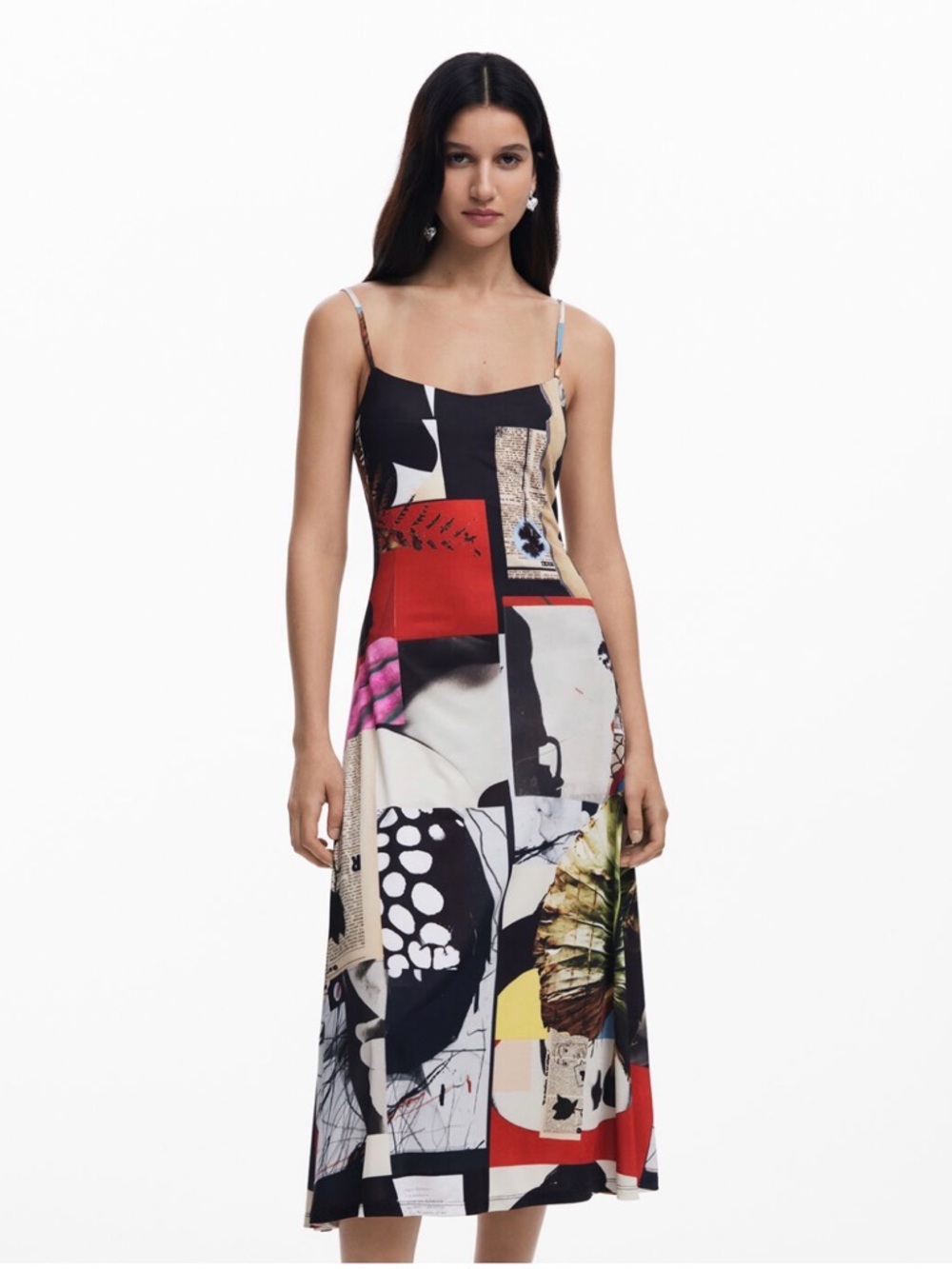 Desigual Multi‑Color Abstract Maxi Slip Dress in Black, Cream & Red - Picture 3 of 6